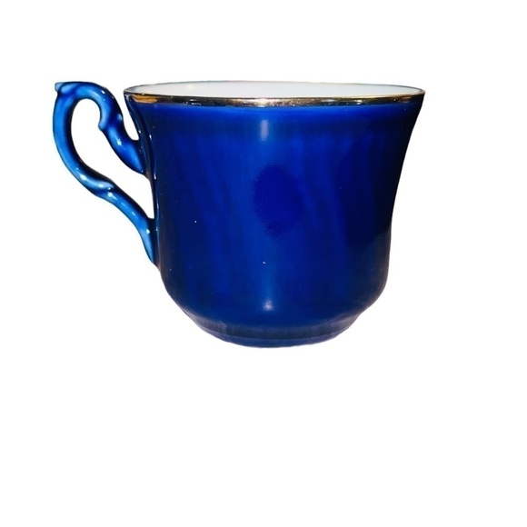 VINTAGE Porcelain Cobalt Blue Hand Painted Tea Cup Gold Gilded - Picture 3 of 6